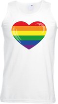 Regenboog vlag in hart singlet shirt/ tanktop wit heren M