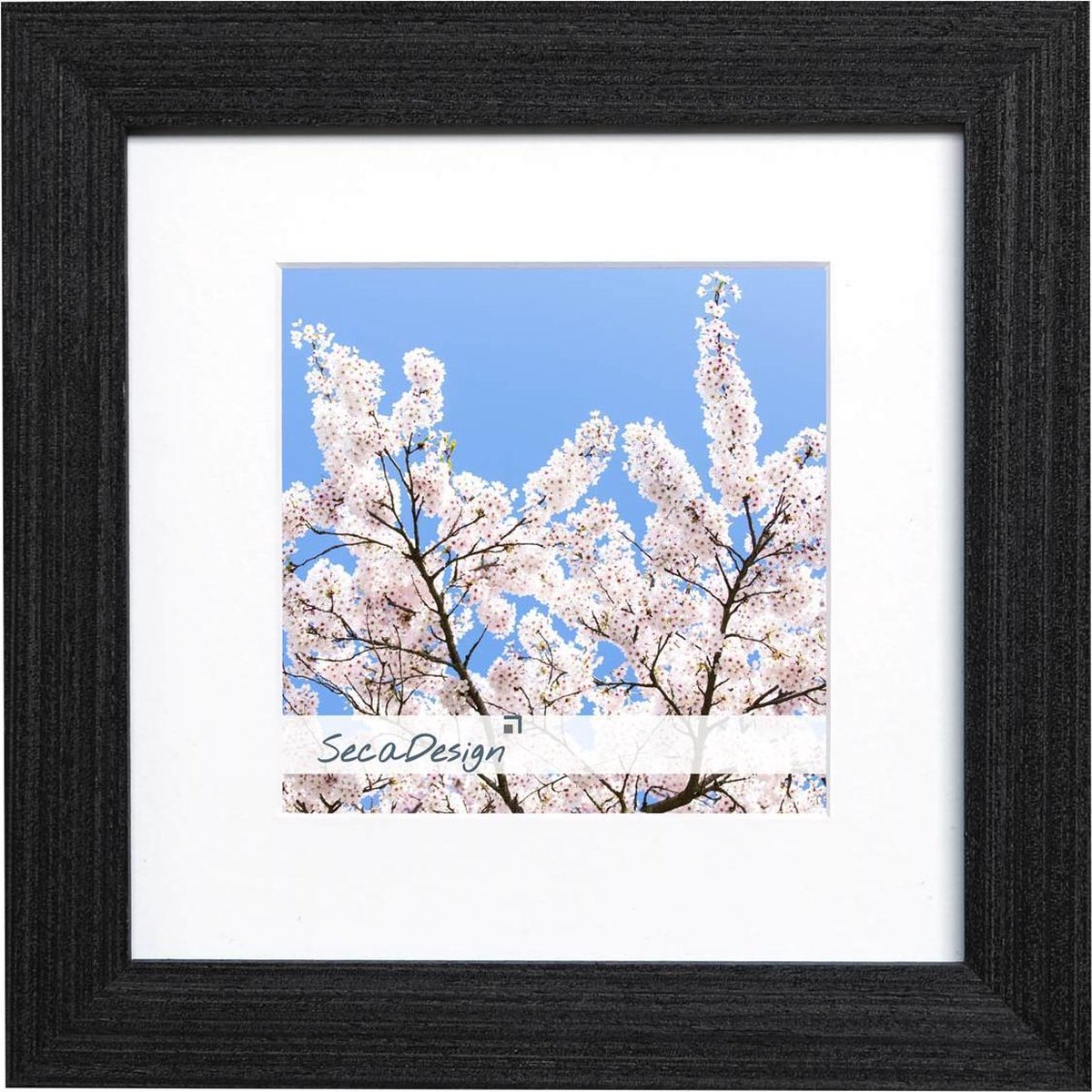 SecaDesign Fino Hout - Fotolijst 15x15 / 10x10 cm fotomaat met passe-partout - Zwart / Antraciet