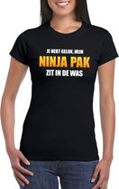 Ninja pak zit in de was dames carnaval t-shirt zwart S