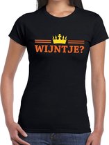 Zwart Wijntje en kroon shirt dames - Zwart Koningsdag kleding XL