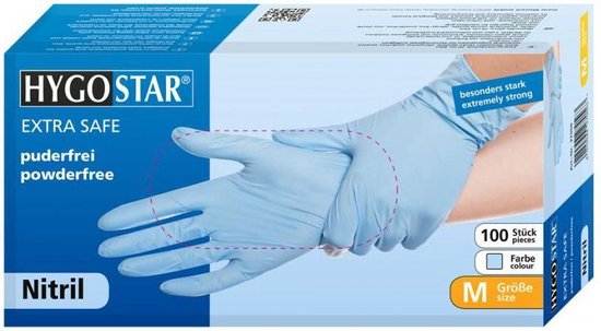 Temmen Geneeskunde Verbeteren Hygostar nitril handschoenen Extra Safe maat M 100 st. | bol.com