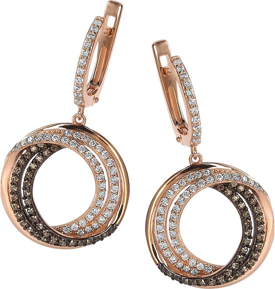 Orphelia Silver 925 Zo-7055 Earring Rose Gold Plating White/Brown Zirconium