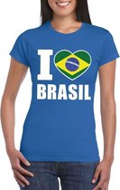 Blauw I love Brazilie supporter shirt dames - Braziliaans t-shirt dames L
