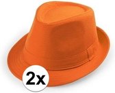 2x Oranje trilby verkleed hoedjes voor volwassenen