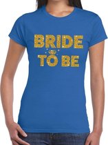 Bride to Be gouden glitter tekst t-shirt blauw dames - dames shirt Bride to Be - vrijgezellenfeest kleding L