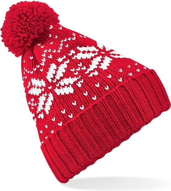 Beechfield Fair Isle Snowstar Beanie Classic Red/White