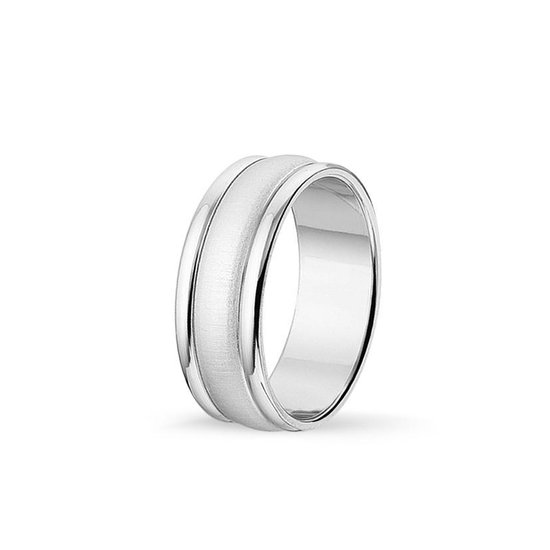 TRESOR Mat geborstelde ring met aan beide zijden blinkend gepolijste boord - Gerhodineerd sterling zilver - 8mm breed