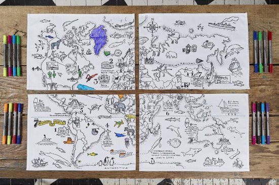 EatSleepDoodle Set de 4 cartes du monde - à colorier