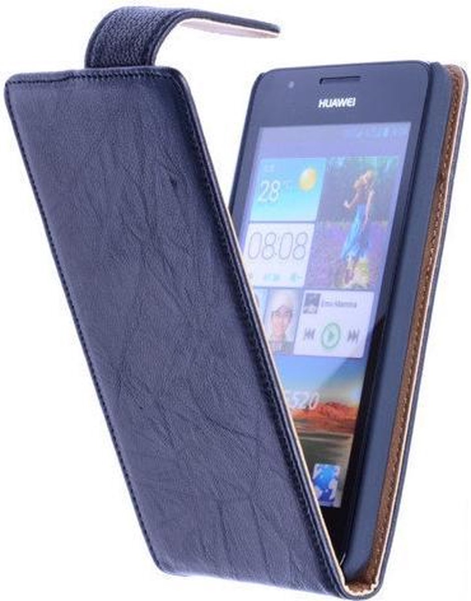 Polar Echt Lederen Huawei Ascend G700 Flipcase Hoesje Zwart - Cover Flip Case Hoes