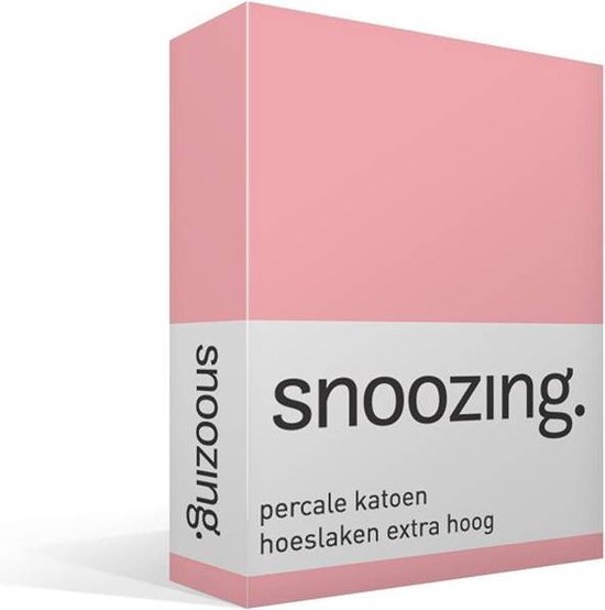 Snoozing - Hoeslaken - Extra hoog - Tweepersoons - 150x200 cm - Percale katoen - Roze
