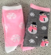 sneeuwman en sneeuwvlok sokken - set van 2 paar - rose /grijs - maat 36 tot 39