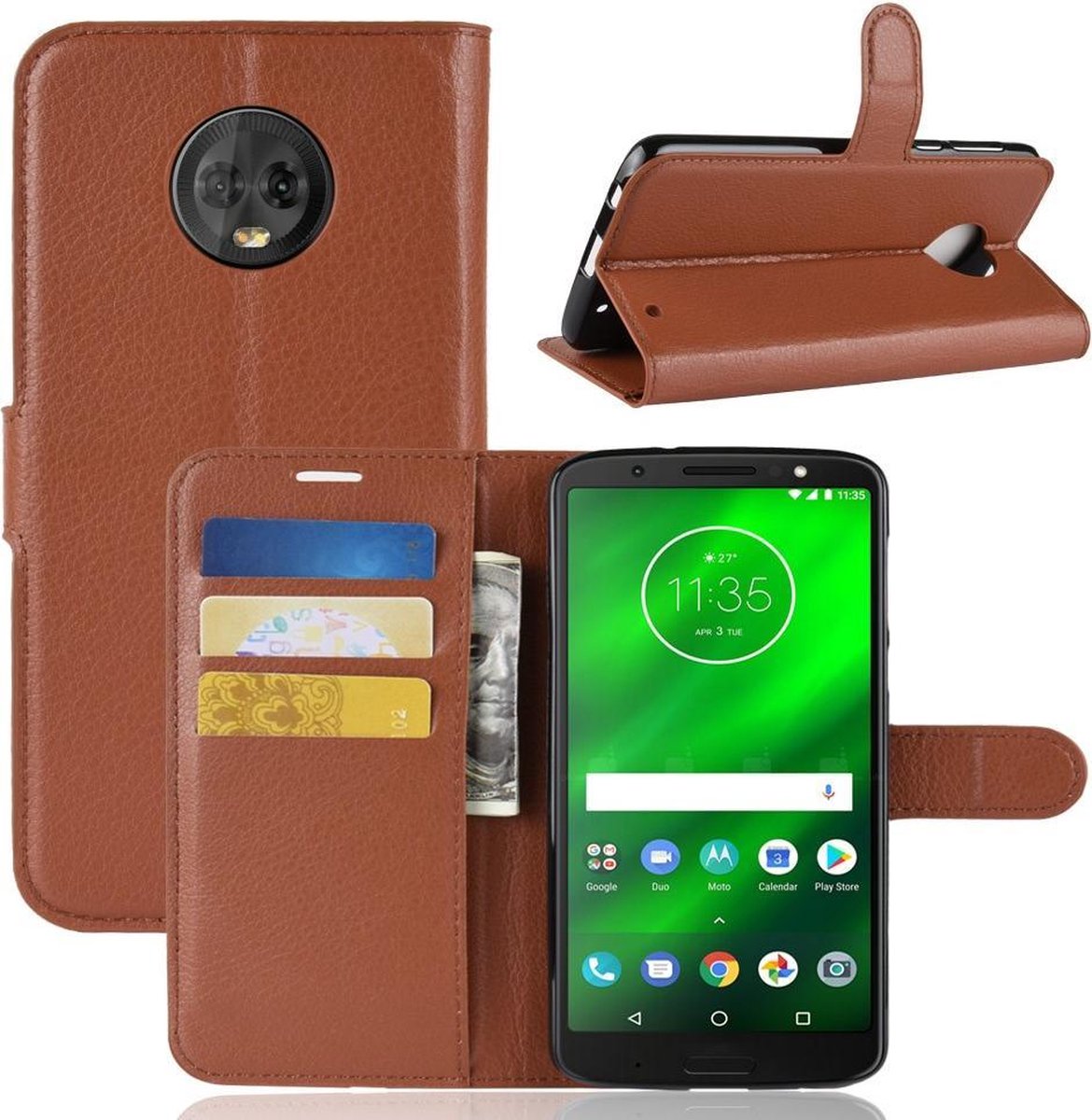 Book Case - Geschikt voor Motorola Moto G6 Plus Hoesje - Bruin