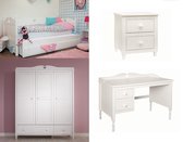 Lilli Furniture - Emma Tienerkamer - Bedbank Emma met uitschuifbaar logeerbed (90x200cm) - inclusief 2 lattenbodem - 3 deurs kast - Bureau - Nachtkast - wit