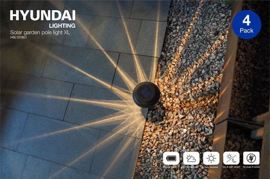 Hyundai - Tuin buitenlamp op zonne-energie - XL – LED - 4 pack | bol