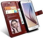 iCall - Samsung Galaxy S6 Edge -  Lederen TPU Wallet Case Bruin - Portemonee Hoesje - Book Case - Flip Cover - Klap - 360 beschermend Telefoonhoesje