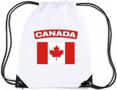 Canada nylon rijgkoord rugzak/ sporttas wit met Canadese vlag