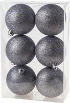 Cosy&Trendy Kerstballen Ø 8 cm - Grijs glitter - Set-6