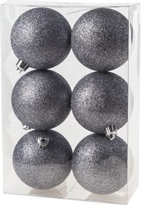 Cosy&Trendy Kerstballen Ø 8 cm - Grijs glitter - Set-6 | bol.com