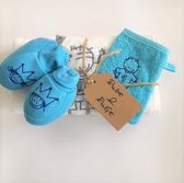 Rube & Rutje kids handdoek wit, turquoise schoentjes, kids washandje turquoise