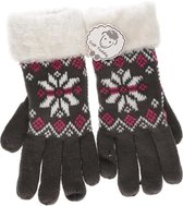 Gebreide winter handschoenen grijs met pluche voor dames