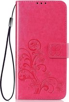 Shop4 - OnePlus 7 Pro Hoesje - Wallet Case Bloemen Patroon Roze
