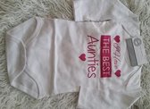 Baby Rompertje met tekst I have the best aunties  | Lange mouw | wit met roze | maat  62/68