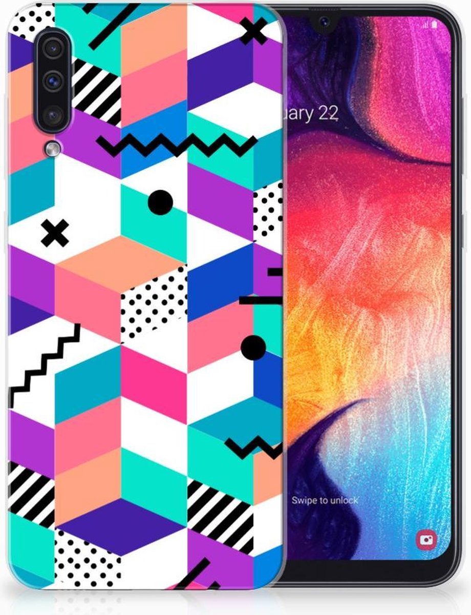 Samsung Galaxy A50 TPU Hoesje Blokken Kleurrijk