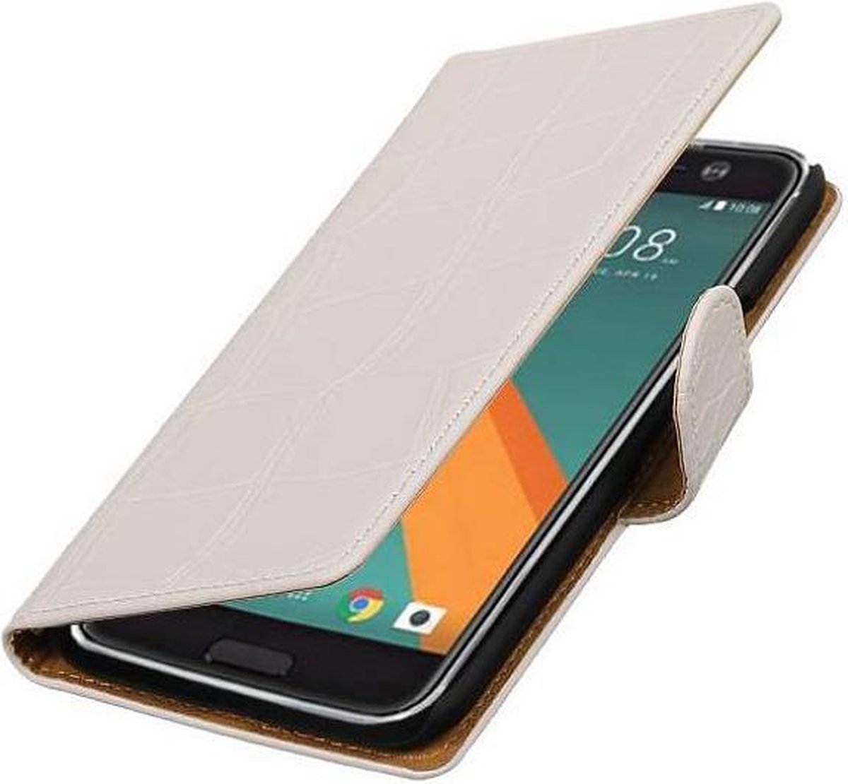 Croco Bookstyle Wallet Case Hoesje Geschikt voor HTC 10 Wit