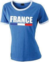 Blauw/ wit Frankrijk supporter ringer t-shirt voor dames S