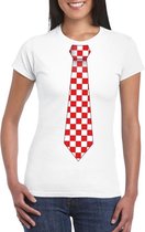 Wit t-shirt met geblokte Brabant stropdas voor dames L