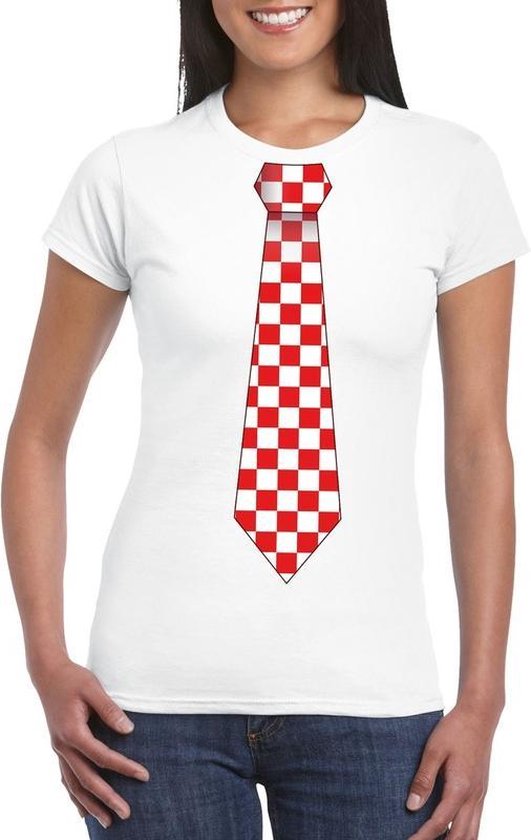 T-shirt blanc avec cravate brabançonne à carreaux pour femme L. | bol.com