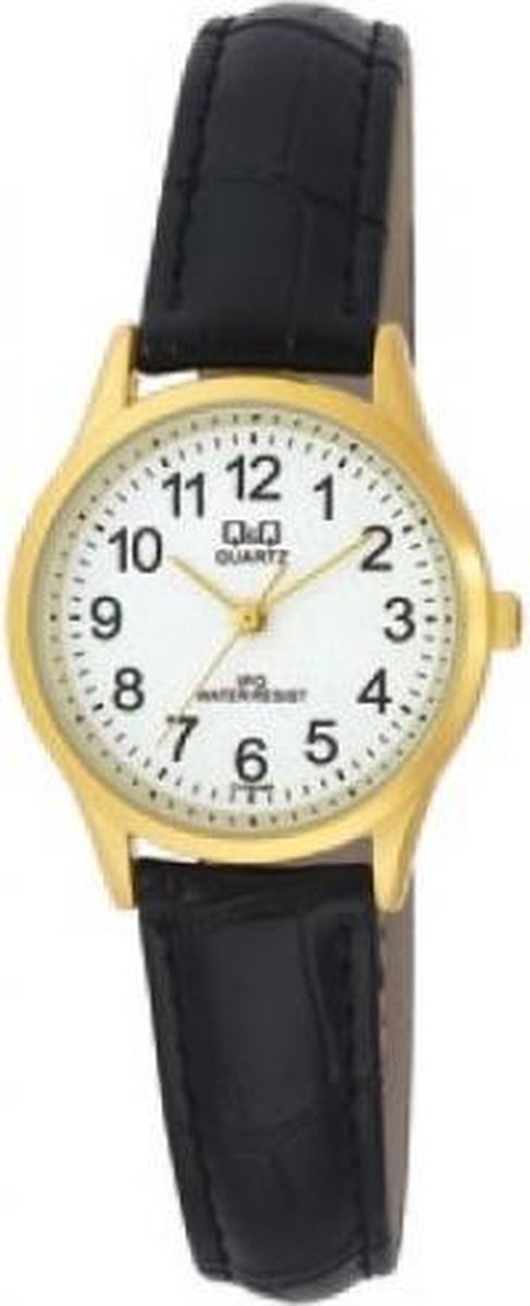 QQ C179J104Y - Horloge - Analoog - Vrouwen - Dames - Leren band - Rond - Staal - Zwart - Goudkeurig - Wit - 3 ATM