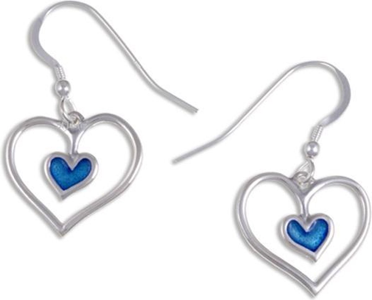 Mooi zilveren oorbellen,Blue heart Zilveren oorbellen