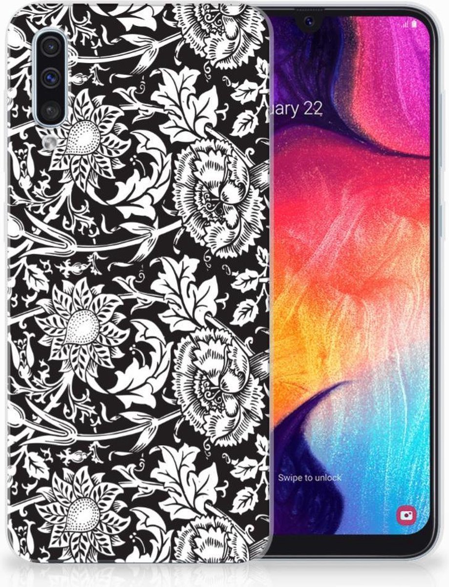 Samsung Galaxy A50 TPU Case Black Flowers