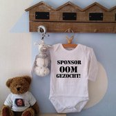 Baby Rompertje met tekst Gezocht Sponsor Oom | Lange mouw | wit | maat 74/80