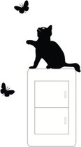 Lichtschakelaar Sticker - Muursticker met Kat en 2 Vlindertjes
