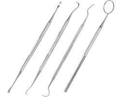 Compleet Tandarts Setje – 4 stuks Tandsteenhaakje – Mondspiegel – Tandarts Gereedschap – Mondverzorging – Stainless Steel