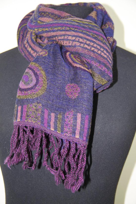 Dames sjaal - wol - paars - lila - okergeel - 30 x 160 cm | bol.com