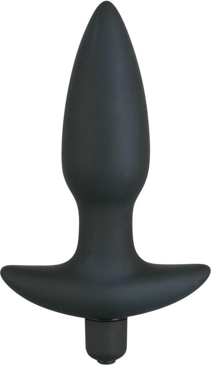 Goedkoopste Black Velvets – Siliconen 5-Traps Vibratie Plug voor Anaal Gebruik met Verticale Stop maat M – Zwart
