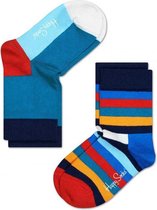 2-Pack Happy Socks Kids Stripe Sokken, Blauw/Multi