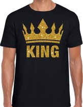 Zwart King gouden glitter kroon t-shirt heren S