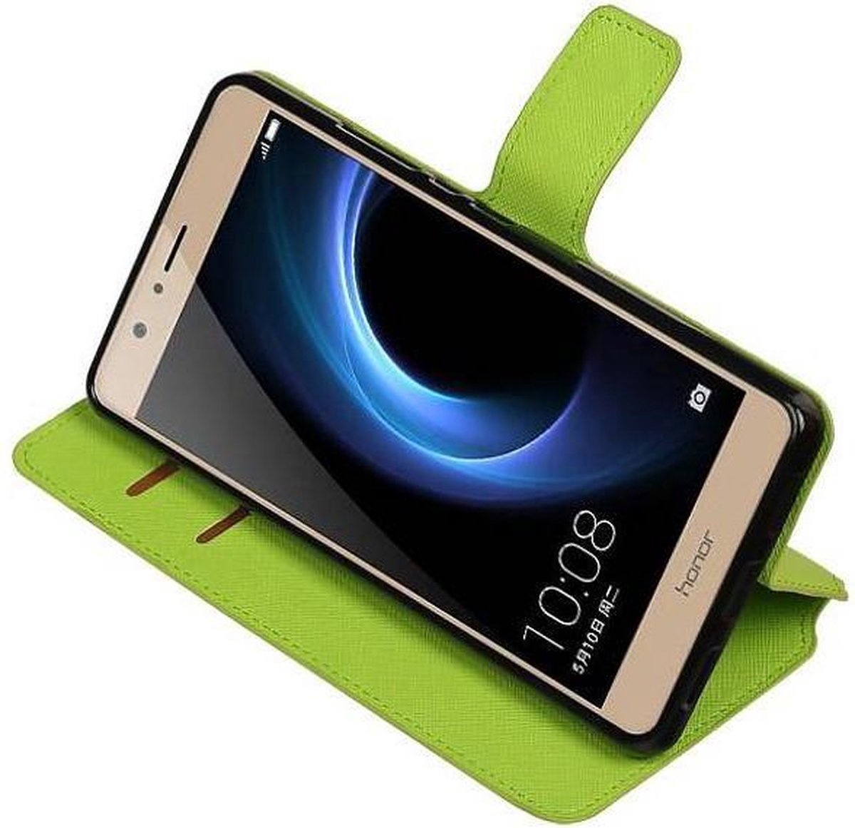 Cross Pattern TPU Bookstyle Wallet Case Hoesjes Geschikt voor Huawei Honor V8 Groen