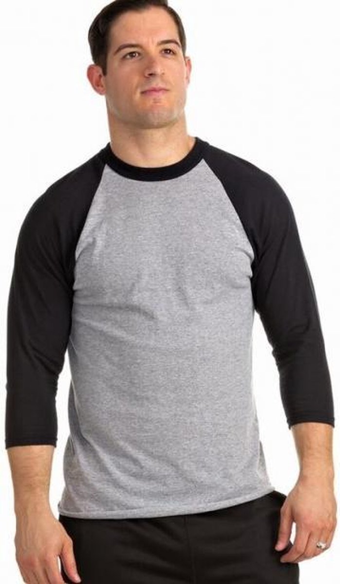 Soffe Classic Heathered Baseball T-Shirt - Oxford Grey/Black - Medium