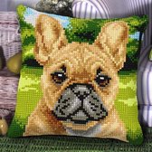 Borduurpakket kruissteek kussen franse bulldog orchidea 9538