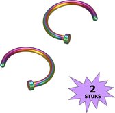 Fako Bijoux® - Neuspiercing - Open Ring - 8mm - Multicolour - 2 Stuks