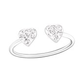 Dubbelhart sterling zilveren kinderring transparant - ring hartje - hart ring kristal