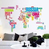 Muursticker wereldkaart in kleur met letters / Muursticker voor woonkamer / Muursticker voor kantoor / 122x74cm / Decoratie / Creatief