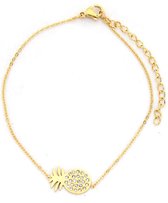 Armband Dames - Ananas - RVS - Lengte Verstelbaar 17-22 cm - Goudkleurig