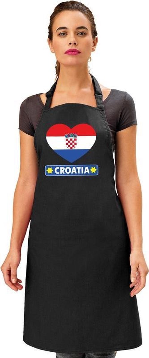 Kroatie hart vlag barbecueschort/ keukenschort zwart