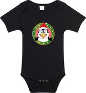 Kerst baby rompertje met kerst pinguin zwart jongens en meisjes - Kerstkleding baby 92 (18-24 maanden)
